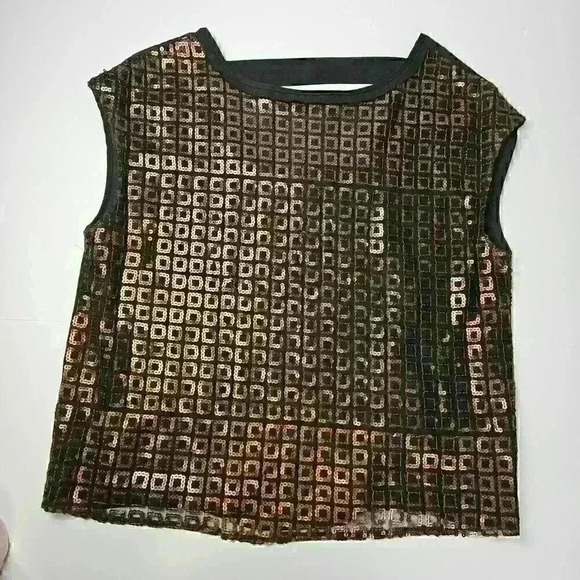 Ellen Tracy Womens Medium Bronze Sequin Black Short Sleeve - Picture 1 of 5